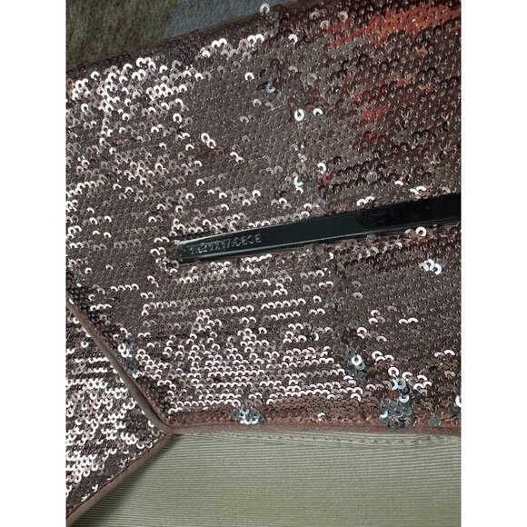 BCBGMAXAZRIA Rose Gold Silver Reversible Sequin Clutch Handbag - Picture 5 of 12